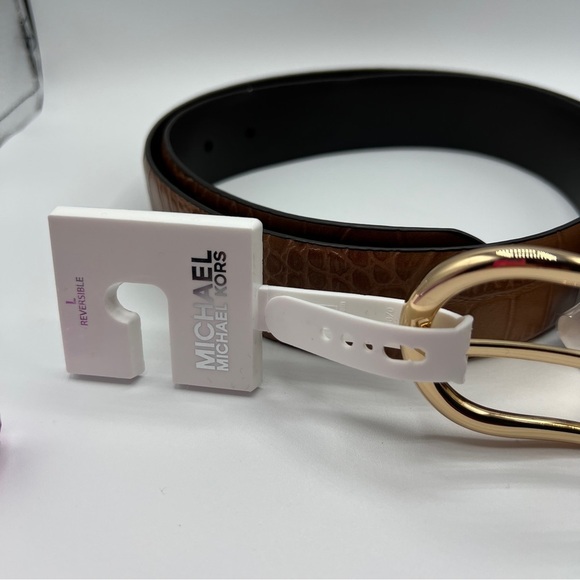 Michael Kors Reversible Crocodile Embossed Leather Belt in Brown Size Large NWT
